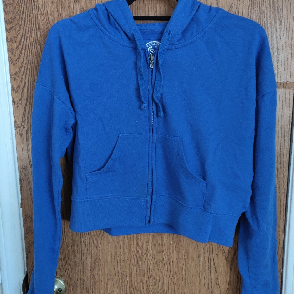 SO blue cropped hoodie jacket
